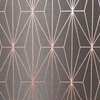 Muriva Kayla Luxury Geometric Charcoal & Rose Gold 703015 Wallpaper
